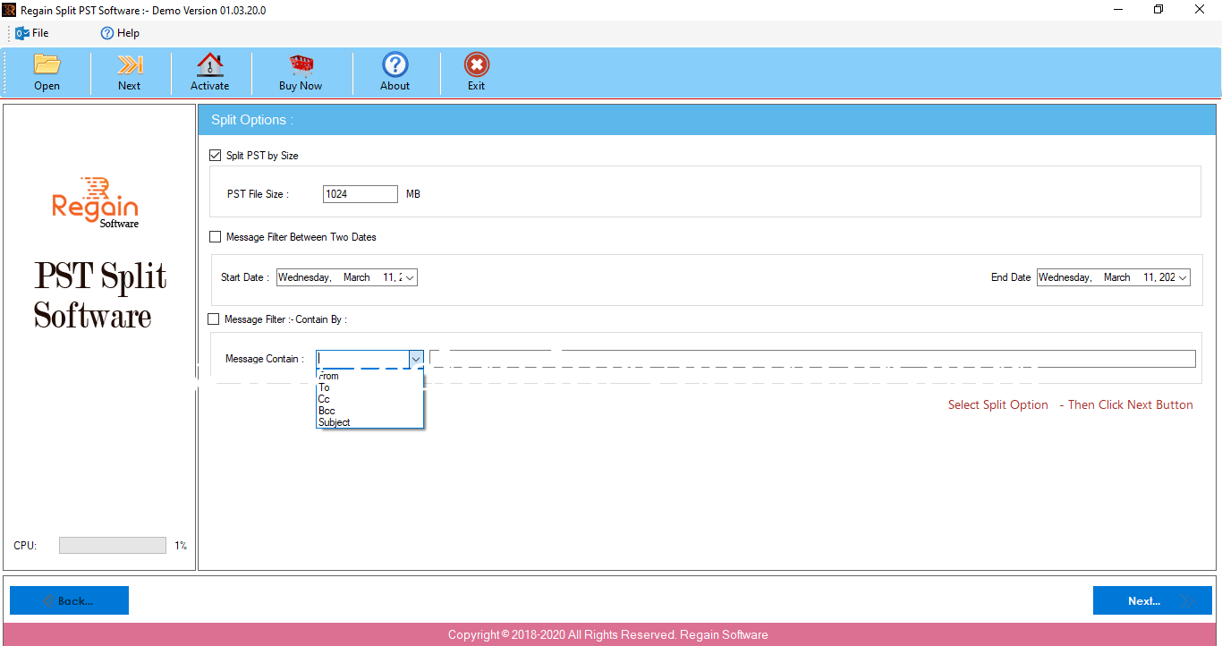 Regain PST Splitter Screenshots